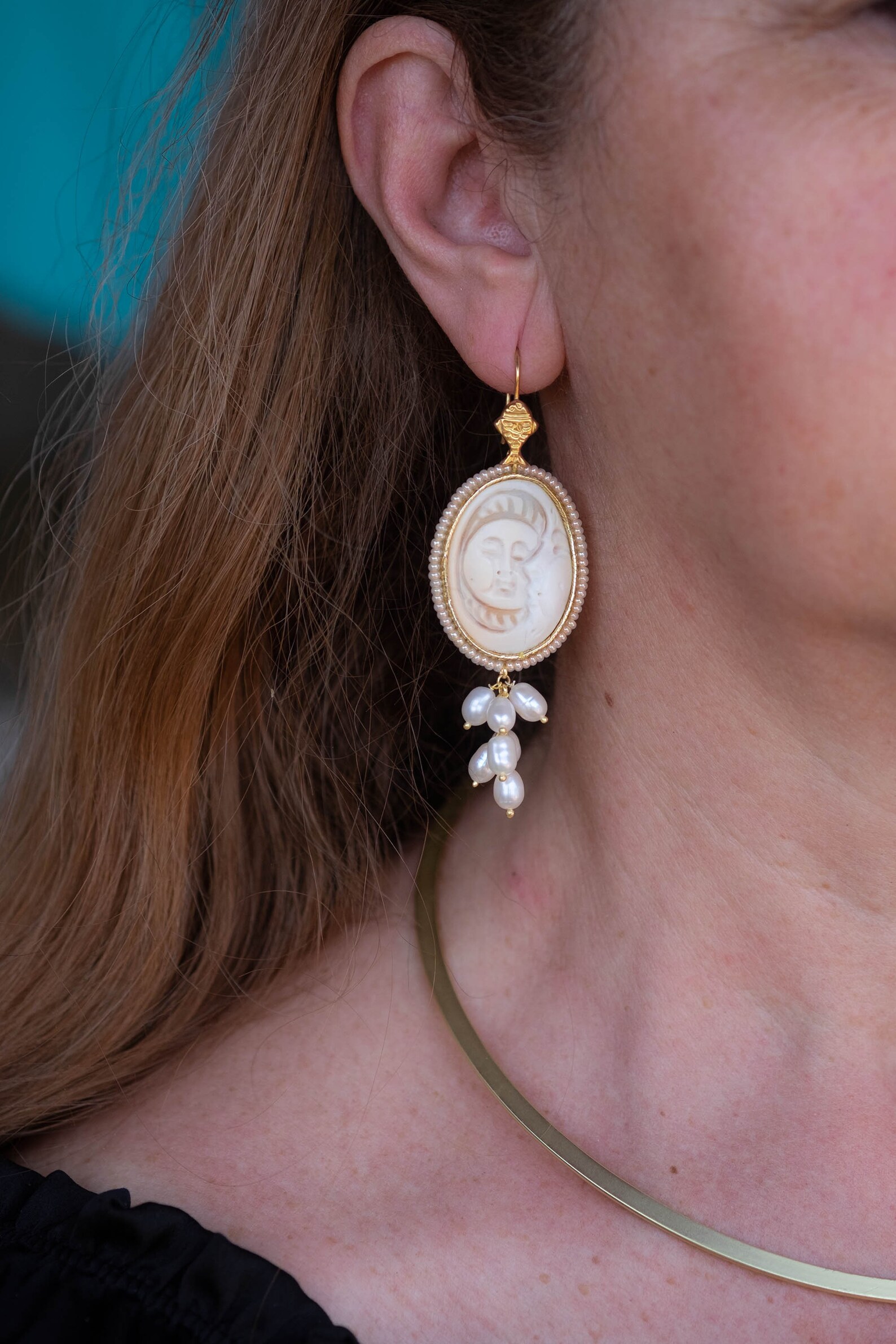 GENUINE SUN AND MOON CAMEO EARRINGS