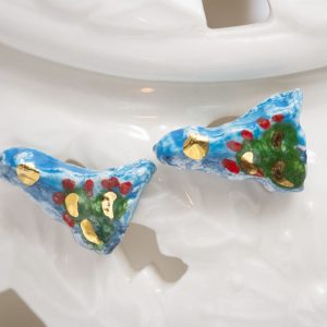 Orecchini ceramica di Caltagirone Sicilia a lobo argento