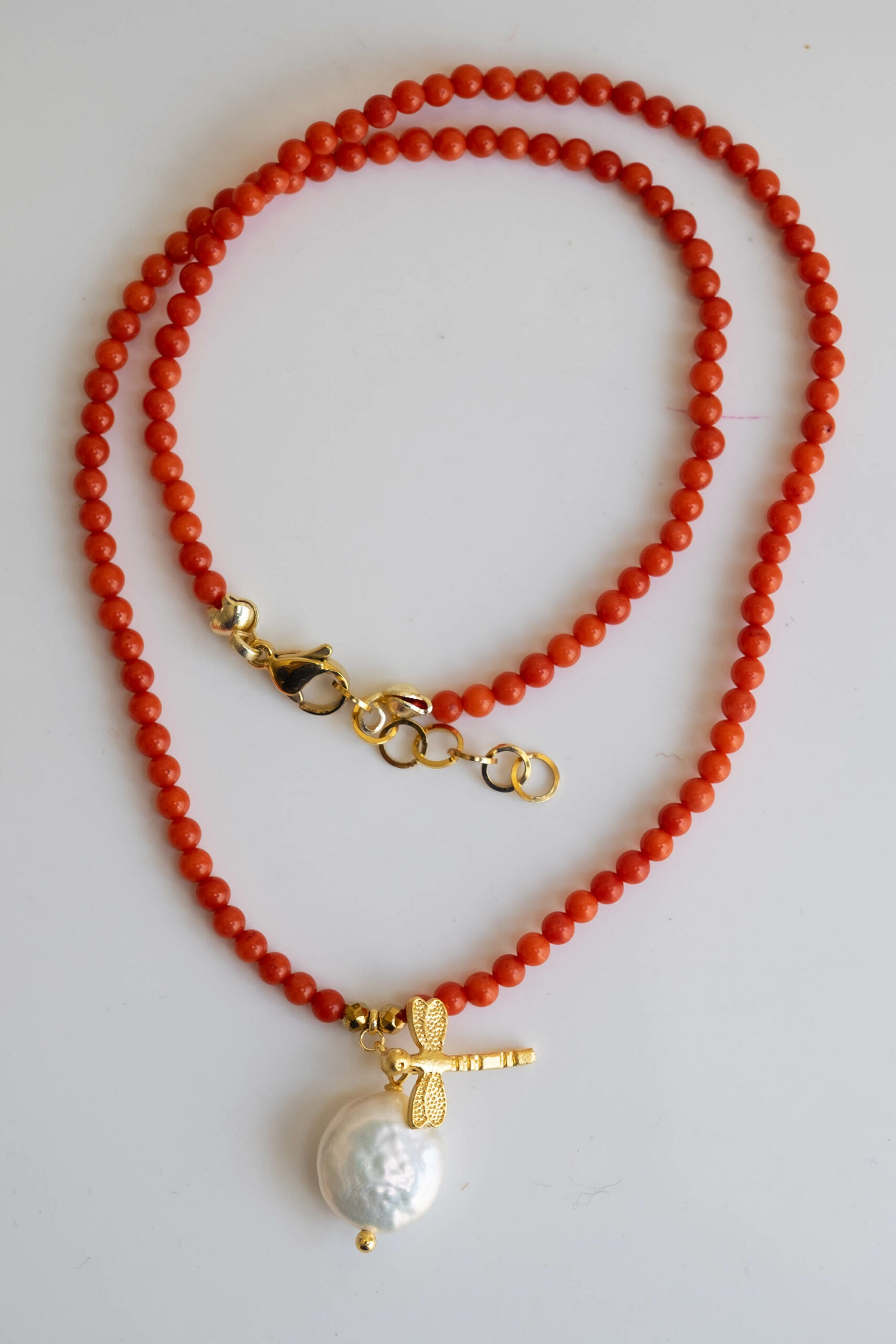 COLLANA CORALLO BAMBOO LIBELLULA E PERLA x 4 (3)