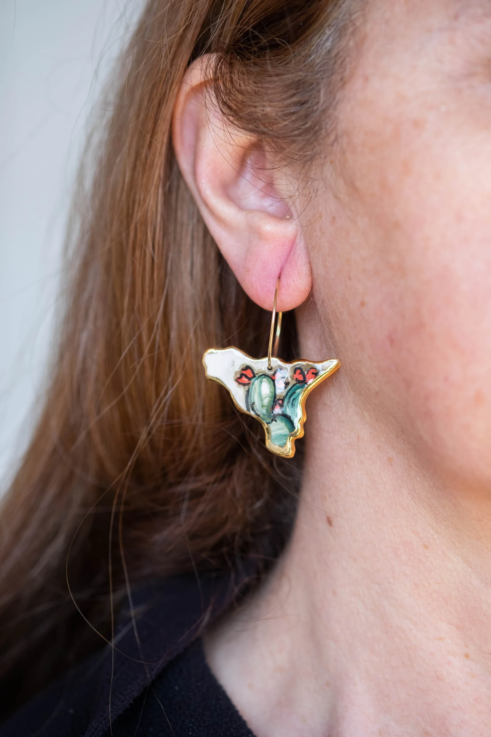 ORECCHINI ARTIGIANALI CERAMICA DI CALTAGIRONE SICILIA FICO D'INDIA ARGENTO 925 (2)