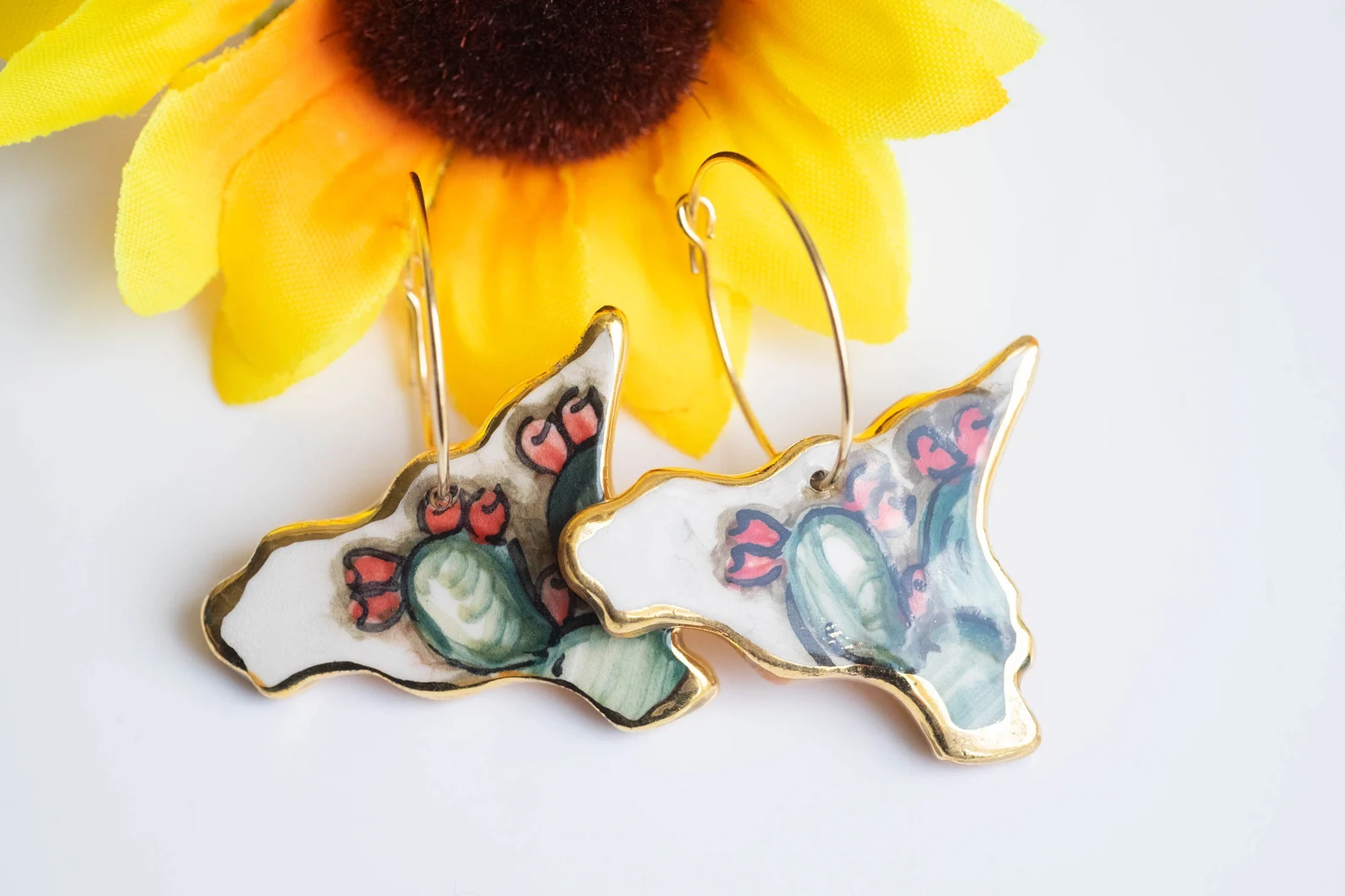 ORECCHINI ARTIGIANALI CERAMICA DI CALTAGIRONE SICILIA FICO D'INDIA ARGENTO 925 (3)