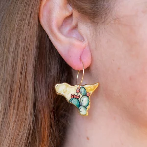 Orecchini in Ceramica con Fichi D'India fondo Bianco o Giallo