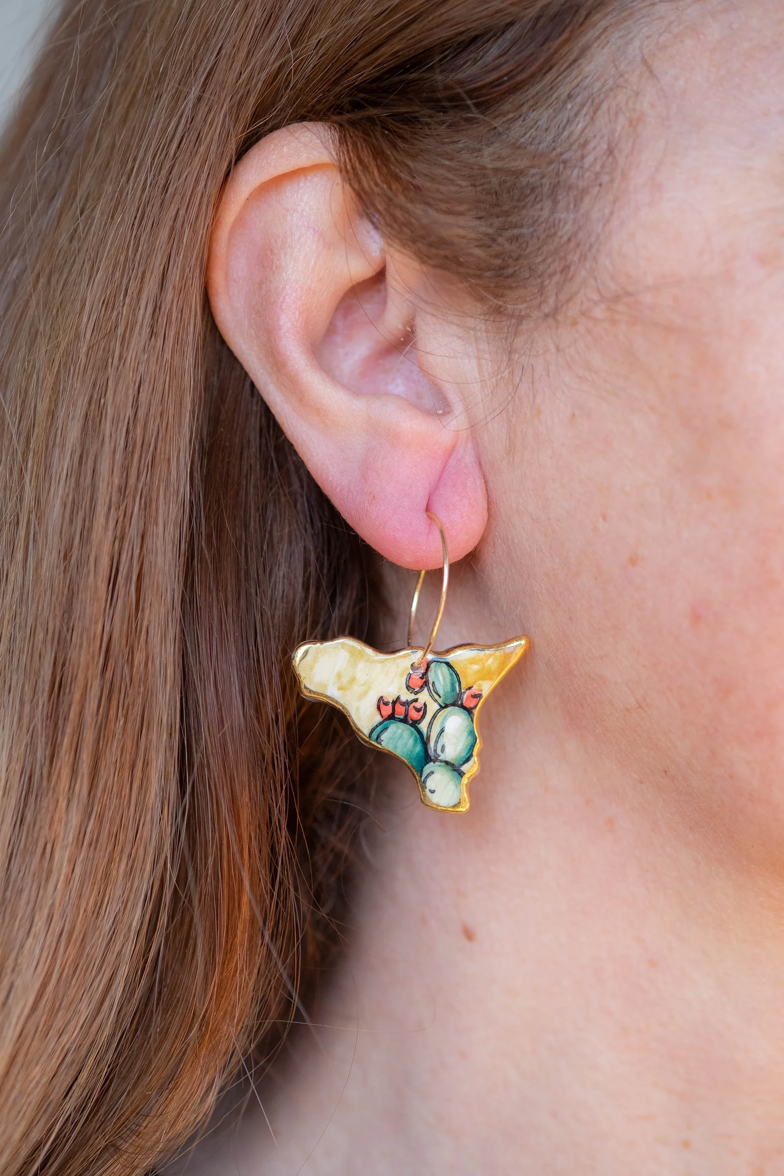 ORECCHINI ARTIGIANALI CERAMICA DI CALTAGIRONE SICILIA FICO D'INDIA ARGENTO 925 (4)