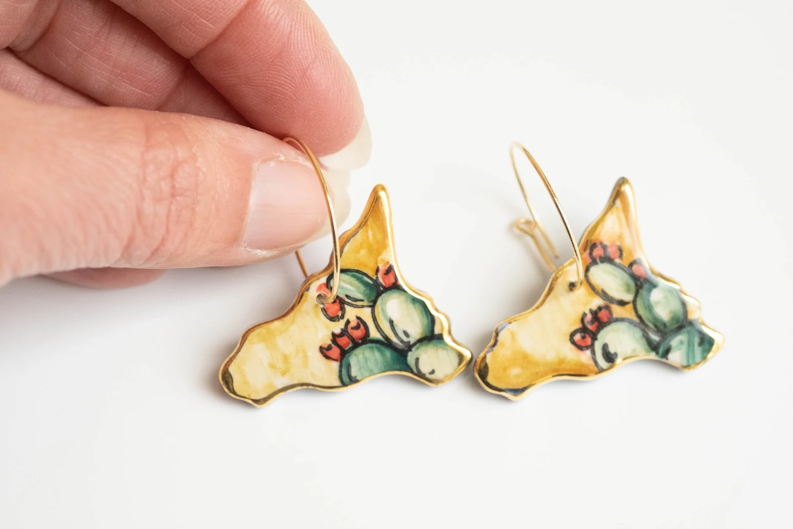 ORECCHINI ARTIGIANALI CERAMICA DI CALTAGIRONE SICILIA FICO D'INDIA ARGENTO 925 (5)