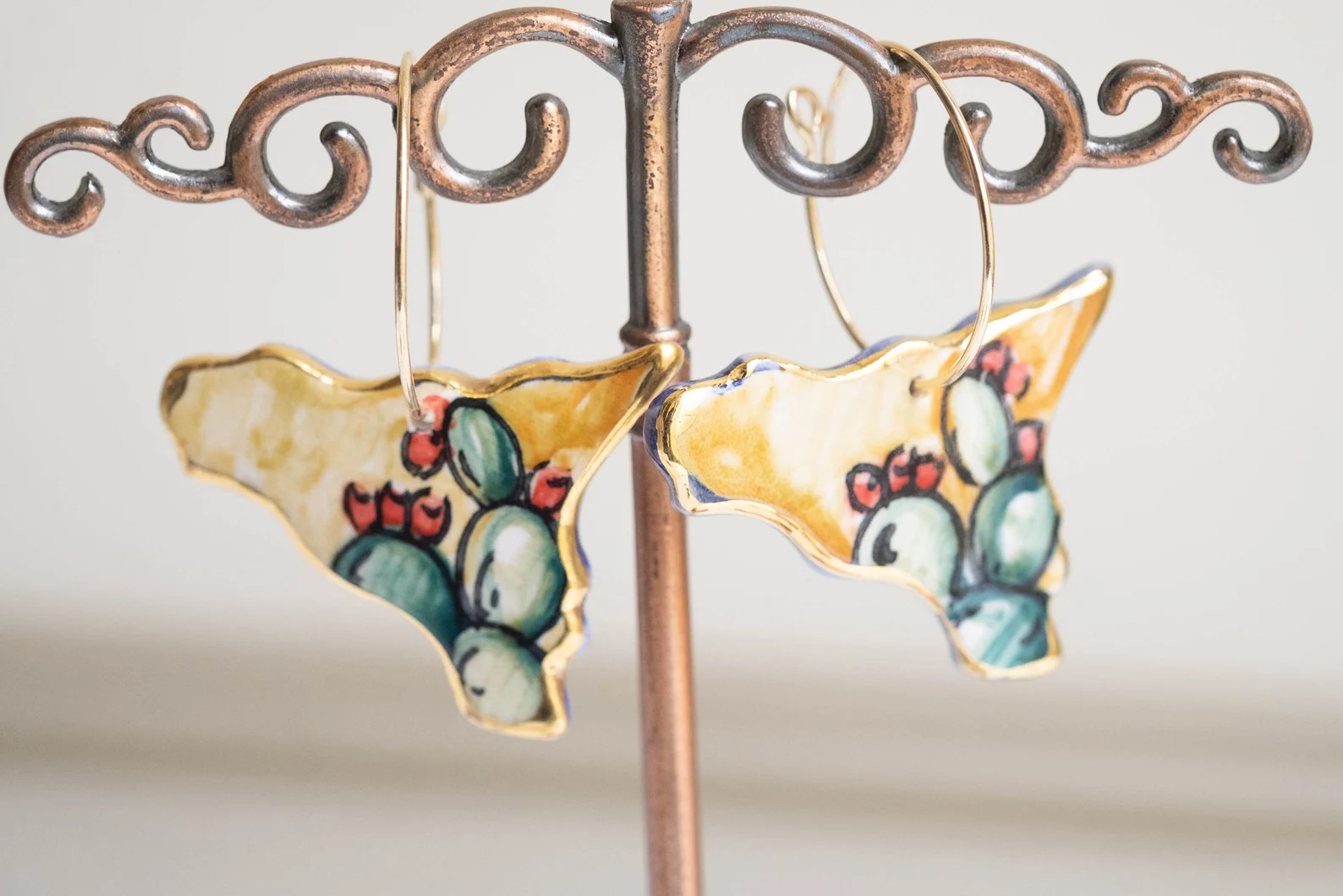 ORECCHINI ARTIGIANALI CERAMICA DI CALTAGIRONE SICILIA FICO D'INDIA ARGENTO 925 (6)