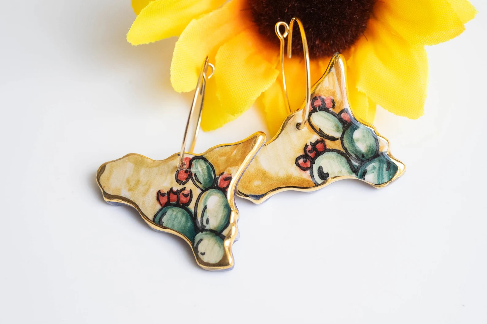 ORECCHINI ARTIGIANALI CERAMICA DI CALTAGIRONE SICILIA FICO D'INDIA ARGENTO 925 (7)