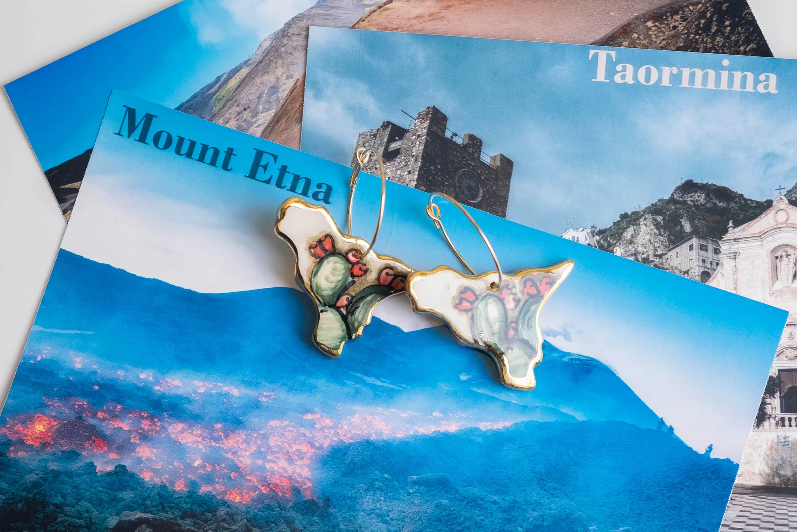 ORECCHINI ARTIGIANALI CERAMICA DI CALTAGIRONE SICILIA FICO D'INDIA ARGENTO 925 (8)