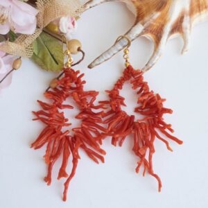 Orecchini corallo rosso a rametti e argento 925 dorato