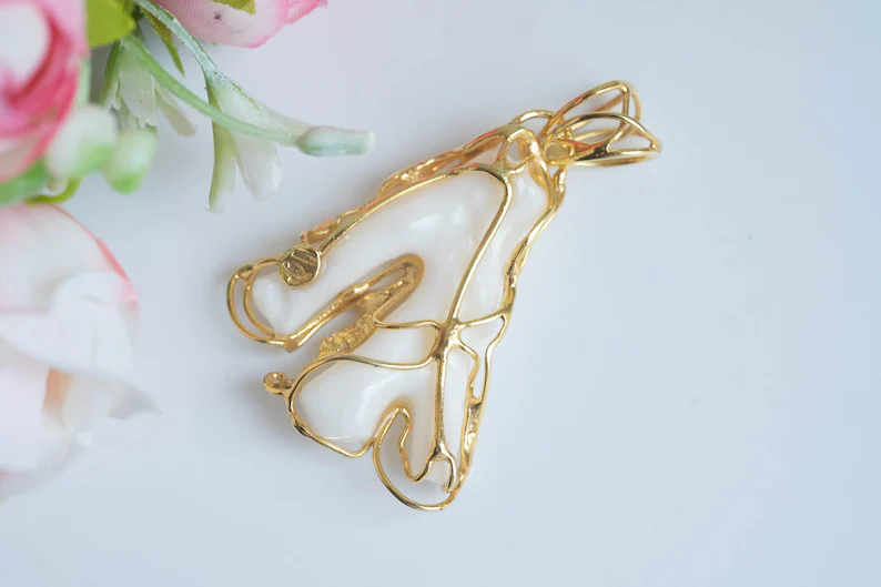 Pendant with natural pinkish white coral and 925 silver 3