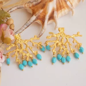 Orecchini pasta di Turchese e ramo di corallo in argento 925