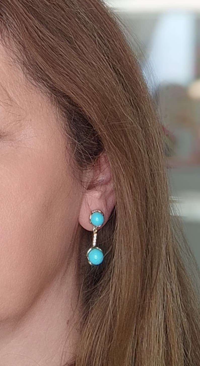 Turquoise paste pendant earrings with zirconia and 925 silver 2