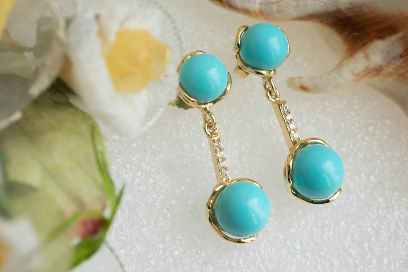 Turquoise paste pendant earrings with zirconia and 925 silver 3