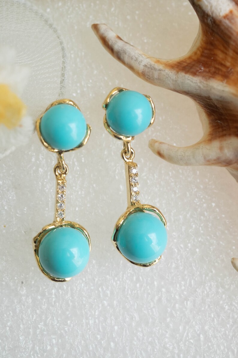 Turquoise paste pendant earrings with zirconia and 925 silver 4