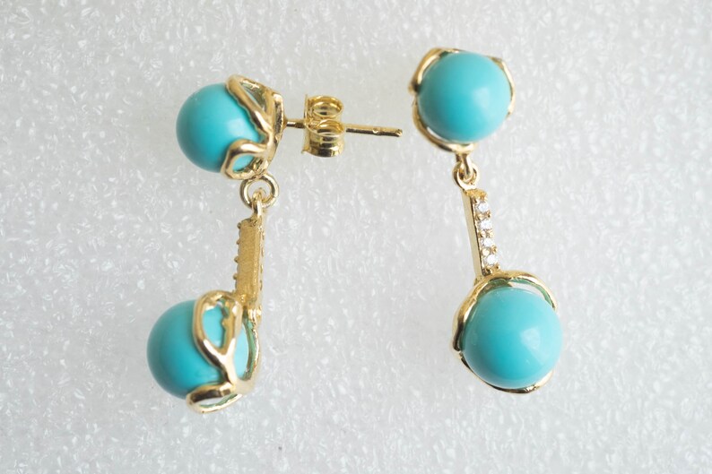 Turquoise paste pendant earrings with zirconia and 925 silver 5