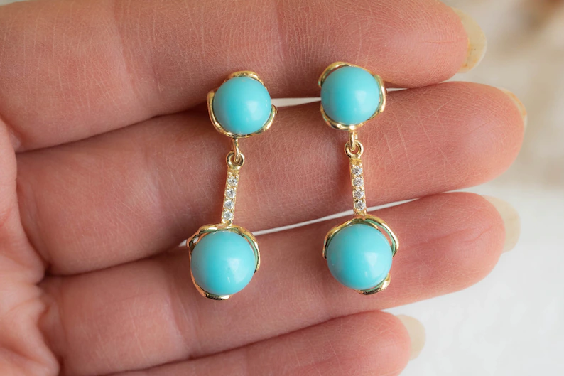 Turquoise paste pendant earrings with zirconia and 925 silver 6