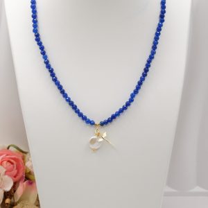Collana Radice di Zaffiro, Perla Naturale e Libellula