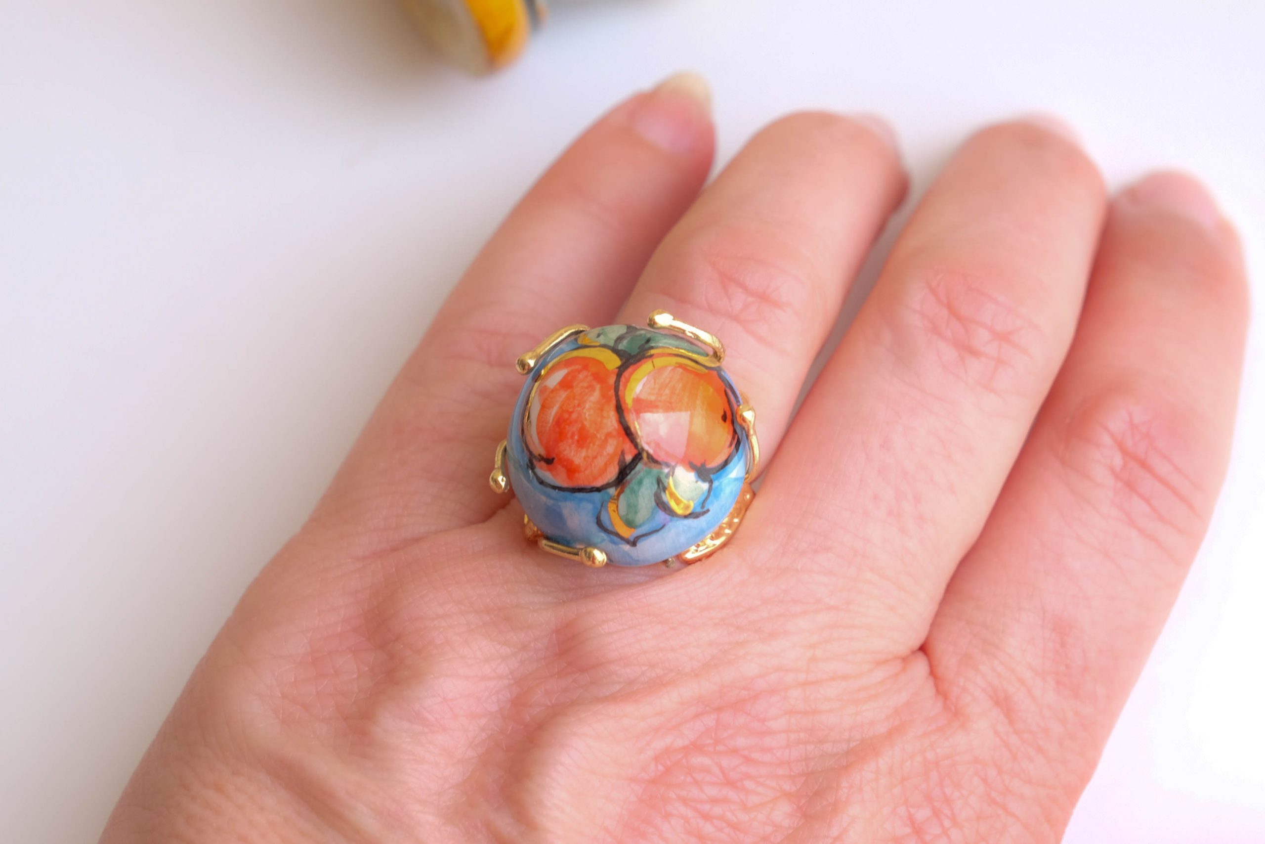 Anello in ceramica verde con oro giallo e diamante, 7 mm. - D.ICON