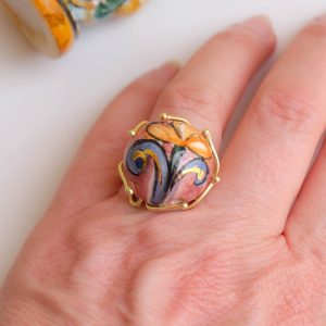 Anello in ceramica di Caltagirone Bombato Fiore Rosa 2