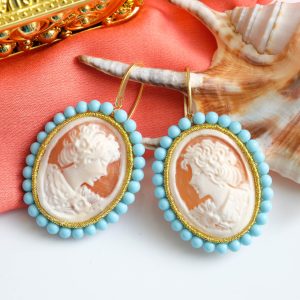 Orecchini cammeo di Torre del Greco e pasta di turchese