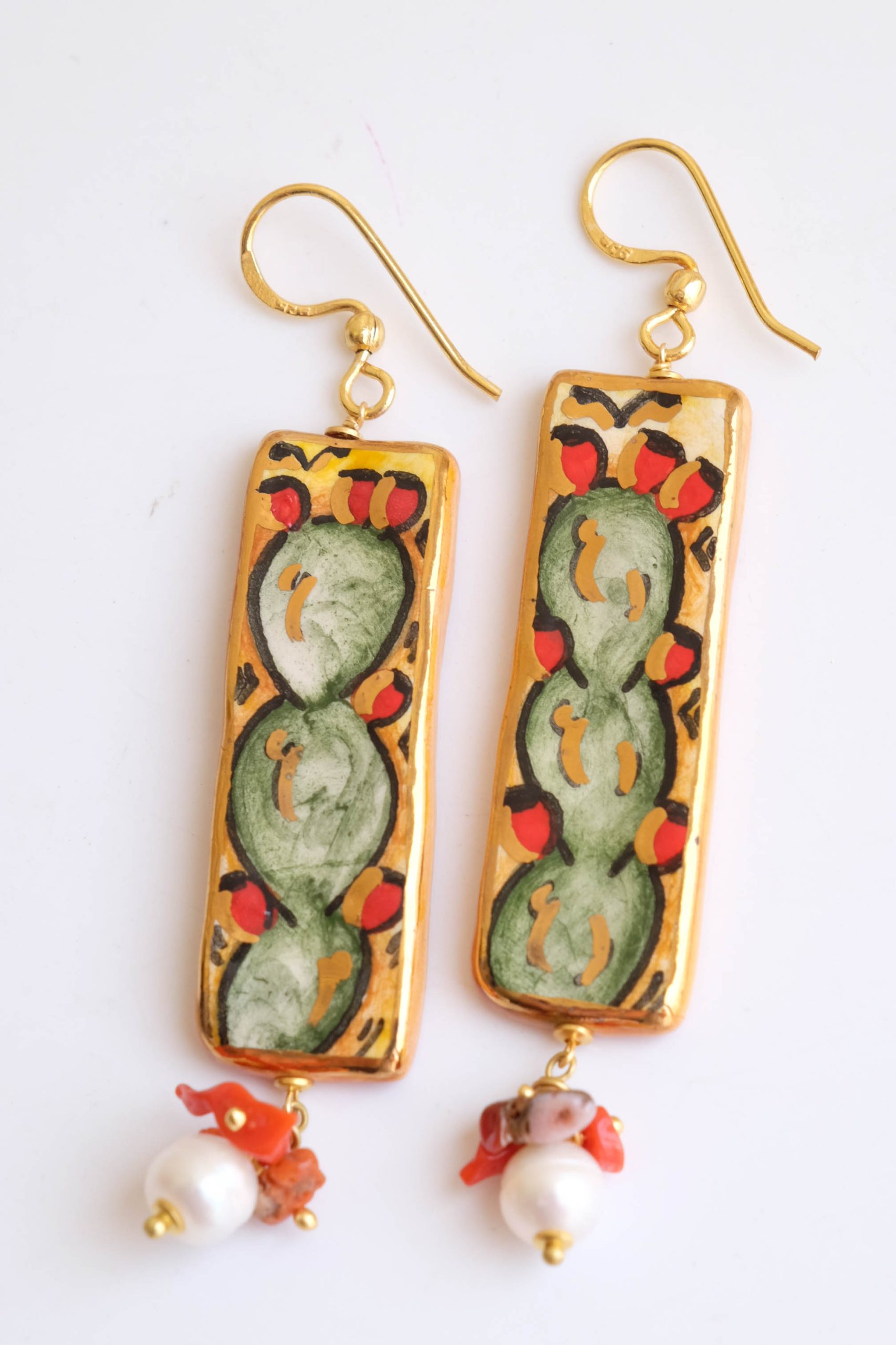CALTAGIRONE CERAMIC INGOTS EARRINGS CORAL PEARLS PRICKLY PEAR (1)