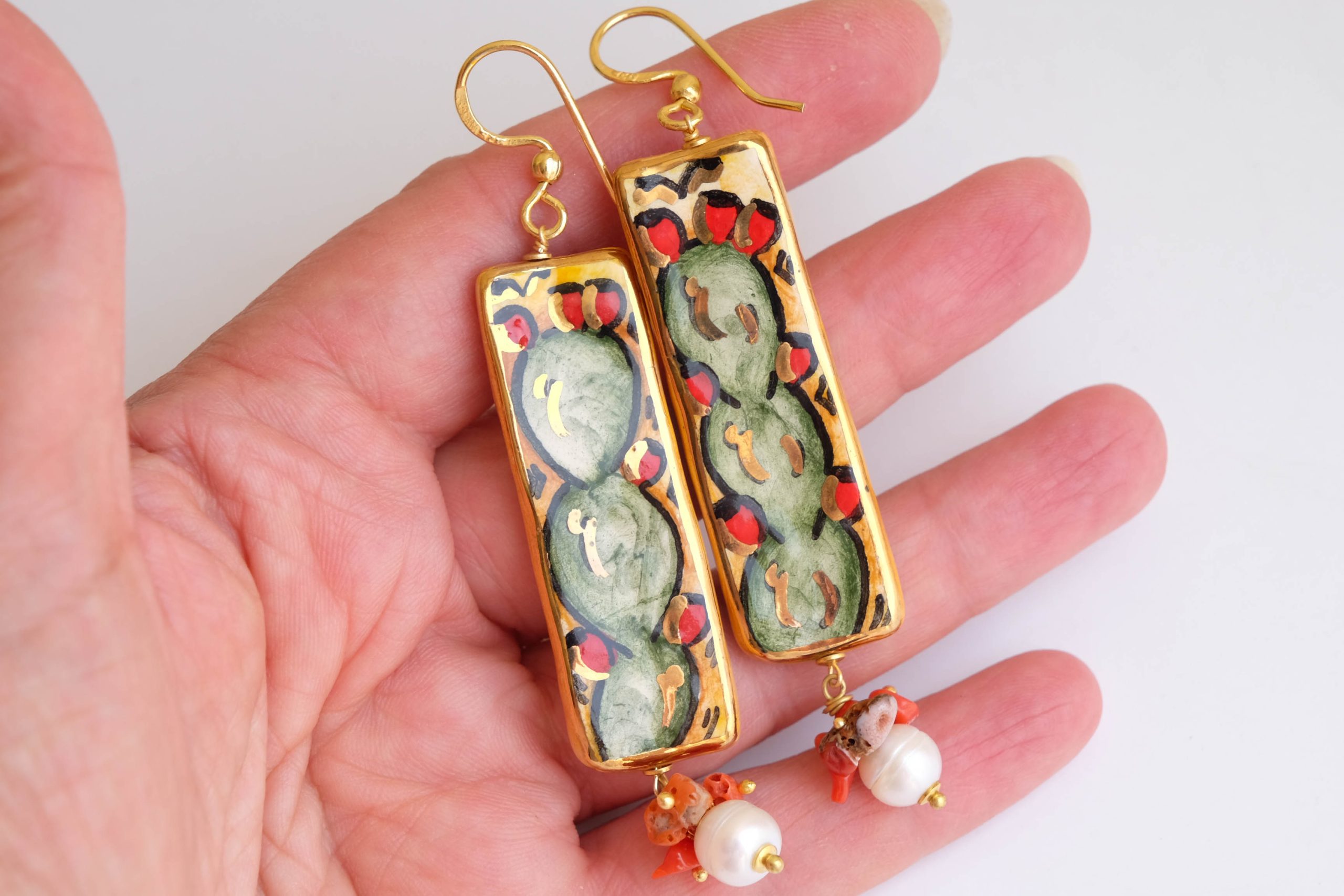 CALTAGIRONE CERAMIC INGOTS EARRINGS CORAL PEARLS PRICKLY PEAR (6)