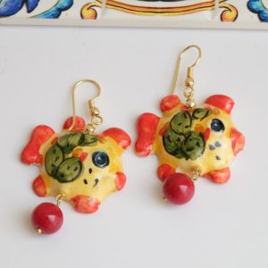 Orecchini Pesci in Ceramica e Perle Rosse