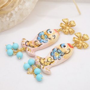 Orecchini Pesci Ceramica di Caltagirone Pasta di Turchese