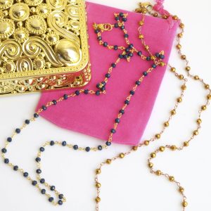 Collana rosario unisex Cristalli Blu o Gold