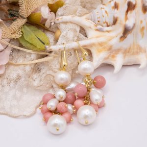 Orecchini Giada Rosa Perle Naturali Argento