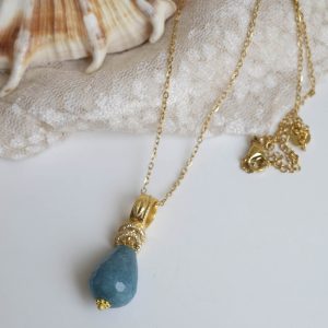 Collana acciaio con Goccia Giada Cobalto