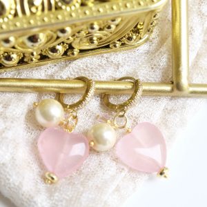 Orecchini cerchio Zirconi Cuore Rosa Perle