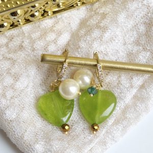 Orecchini cerchio Zirconi Cuore Verde Perle