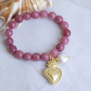 Bracciale Giada Rosa Sacro Cuore Perla Naturale