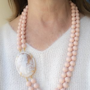 Collana Artigianale Perle rosa e Cammeo di Torre del Greco
