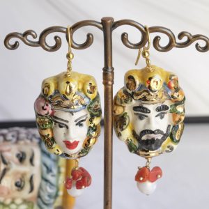 Orecchini Teste di Moro in Ceramica Perle Corallo B