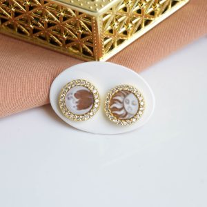 Orecchini Cammeo Torre del Greco Sole Luna Zirconi Argento Oro