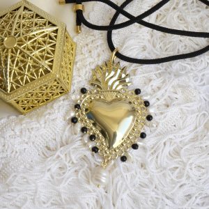 Collana Cuore Sacro Ex Voto Perle Naturali Onice