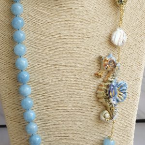 Collana Cavalluccio in ceramica di Caltagirone e Angelite