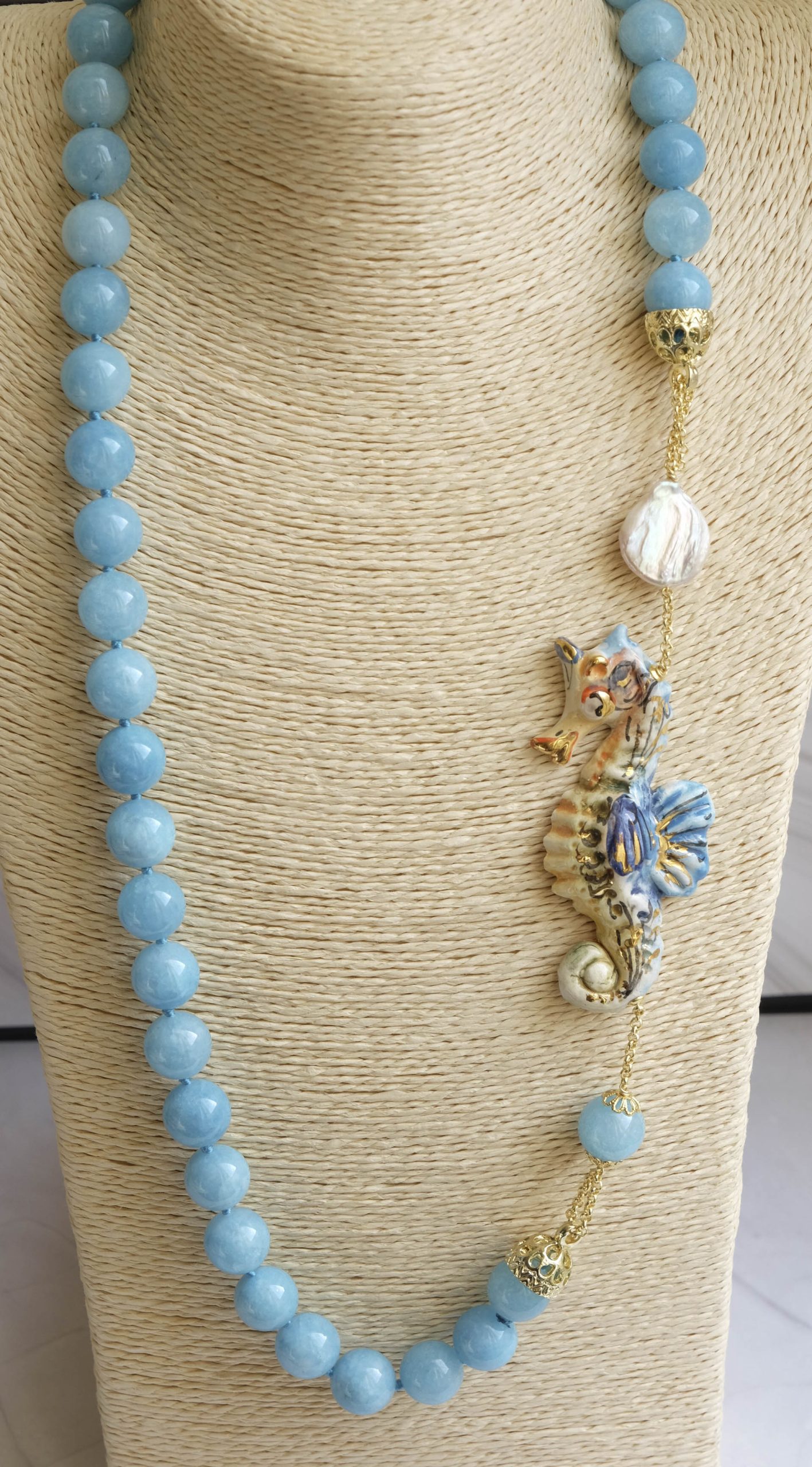CALTAGIRONE CERAMIC ANGELITE AND SEAHORSE NECKLACE (2)