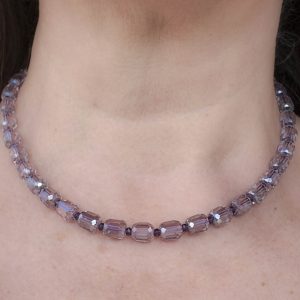 Collana Gocce di Lavanda Cristalli Lilla Acciaio