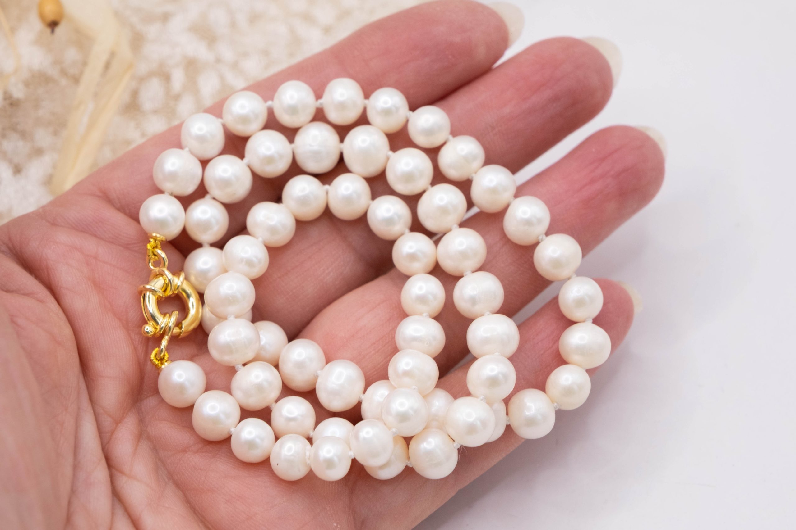 COLLANA PERLE 7 MM ARGENTO 925 PLACCATO ORO (5)