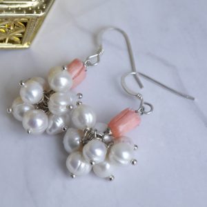 Orecchini Perle Naturali Corallo Rosa Argento 925