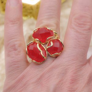 Anello Maxi 3 Pietre Occhio di Gatto Rosso Ottone