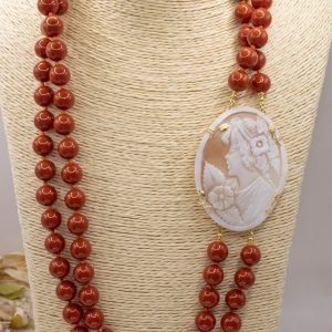 Collana pasta di corallo rosso e cammeo