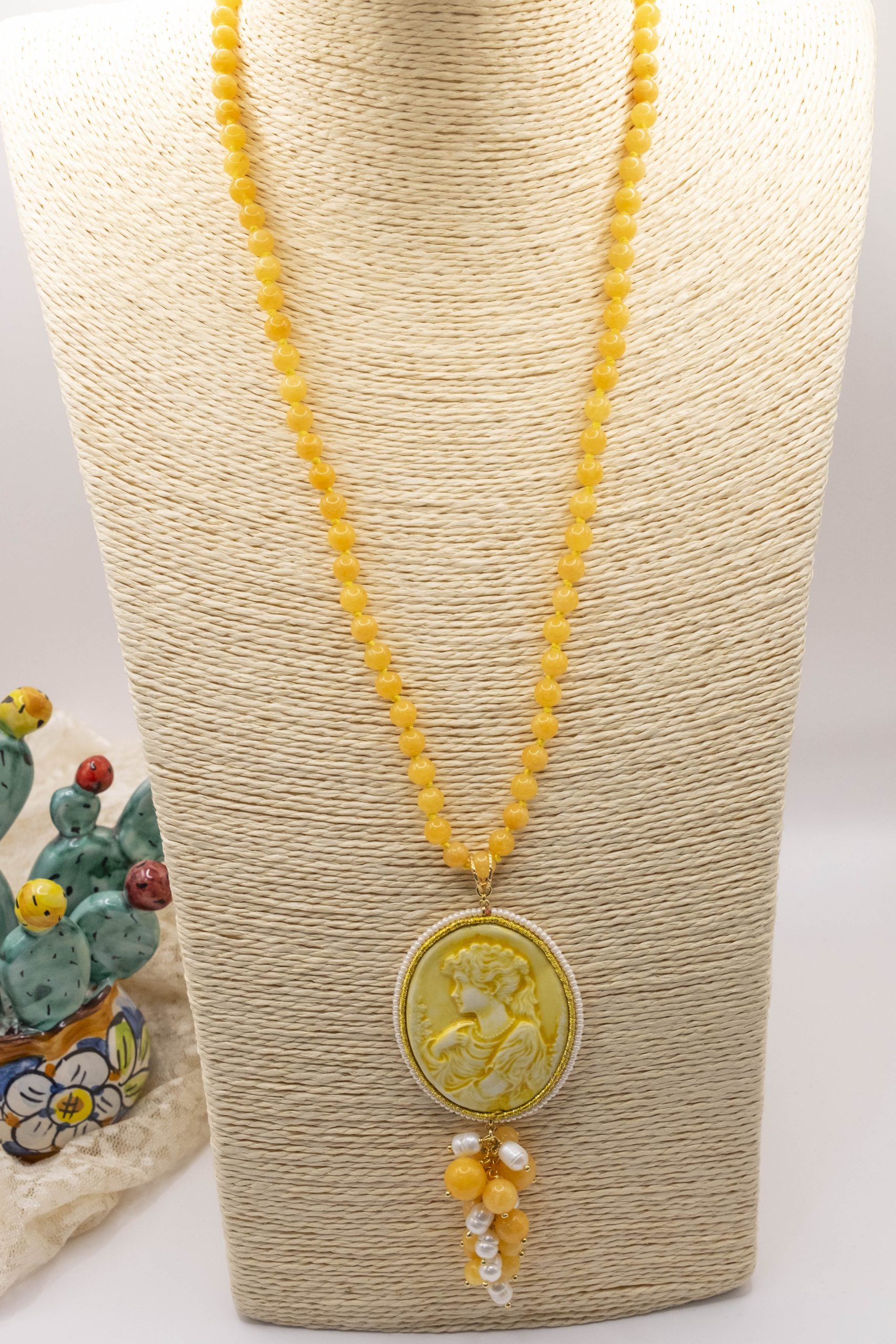 COLLANA CAMMEO SICILIANO CERAMICA GIADA PERLE (2)