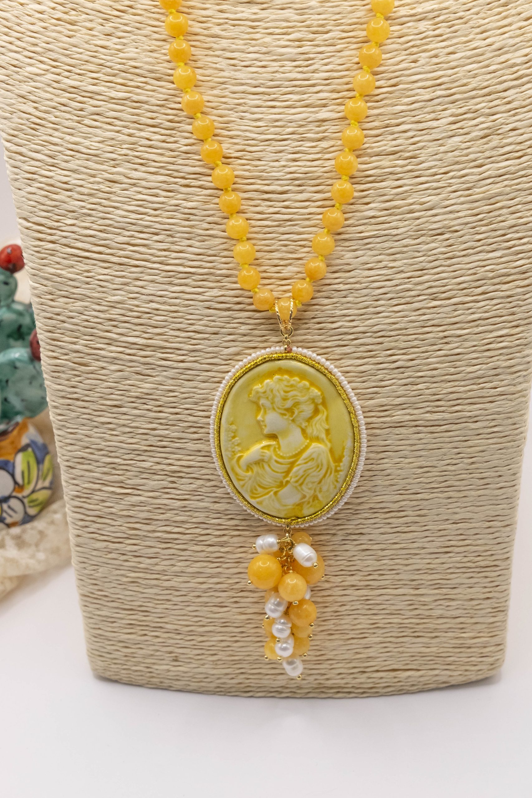 COLLANA CAMMEO SICILIANO CERAMICA GIADA PERLE (3)