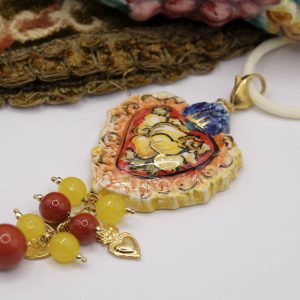 Collana Sacro Cuore Barocco in Ceramica e Cordino Bianco