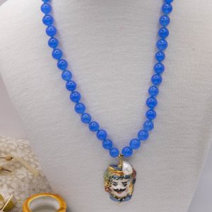Collana Girocollo Testa di Moro in Ceramica e Giada Blu