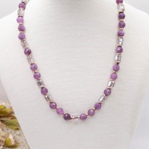 Collana Girocollo Cristalli e Giada Malva