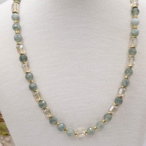 Collana Girocollo Cristalli e Giada Verde Salvia